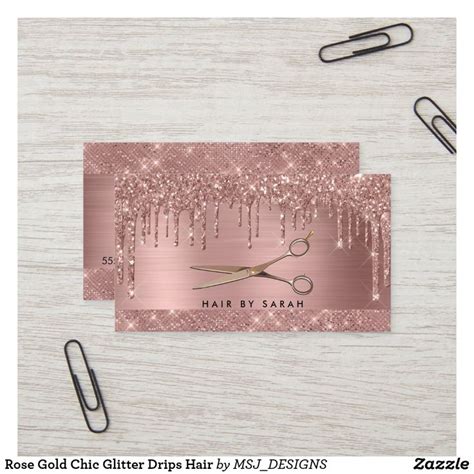 Rose Gold Chic Glitter Drips Hair Business Card Zazzle Hair
