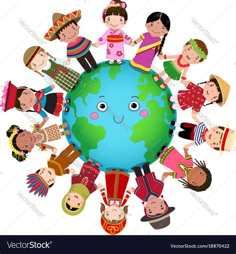 Multicultural Children Holding Hand Around The Vector Image