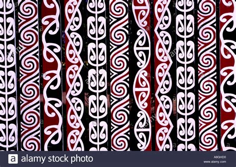 Traditional Maori Design Pattern On Fence Posts Rotorua