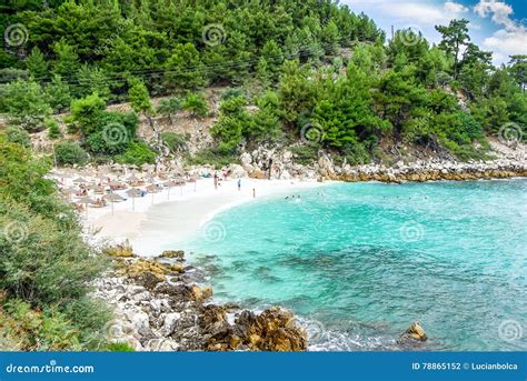 Marble Beach Saliara Beach Thassos Islands Greece Stock Photo