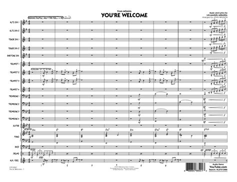 You Re Welcome From Moana Arr John Wasson Conductor Score Full Score Sheet Music Lin