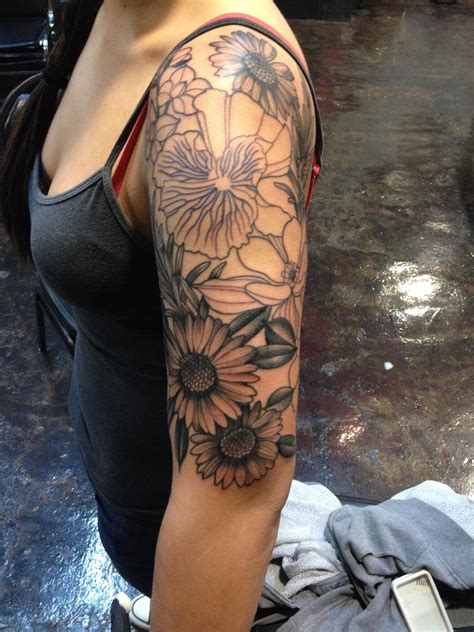 Flower Tattoo Sleeve Black And White Kumottasora