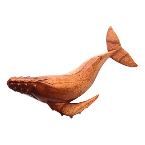 Hand Carved Jempinis Wood Whale Sculpture From Bali Gray Whale Novica