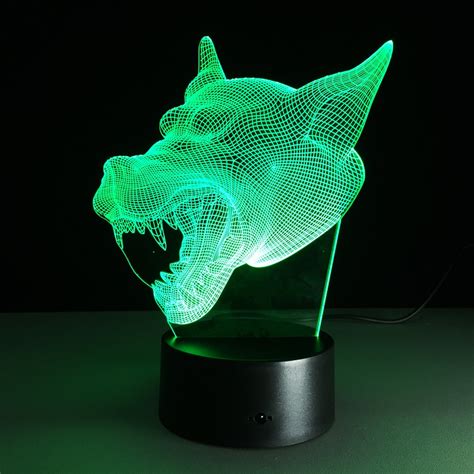 Cool 3d Wolf Head 7colors Change Gradient Night Light Usb Led Table