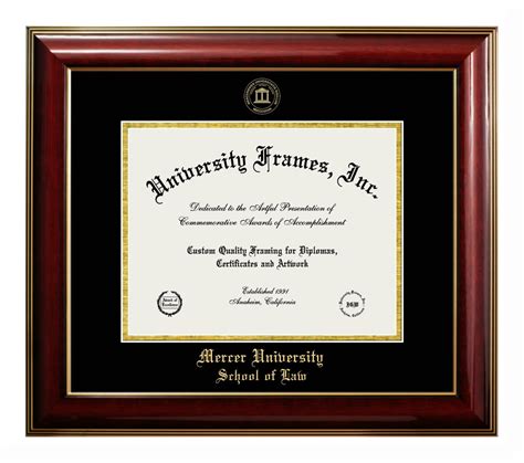 Mercer University School Of Law Diploma Frame In Classic Mahogany With