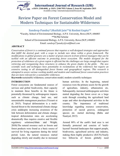 Pdf Review Paper On Forest Conservation Model And Modern Techniques