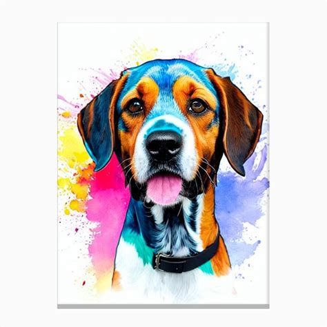 Bluetick Coonhound Rainbow Oil Painting Canvas Print By Pooch Prints Fy