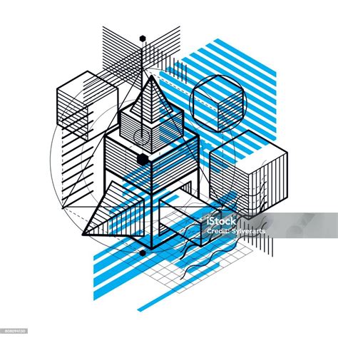 Isometric Abstract Background With Lines And Other Different Elements