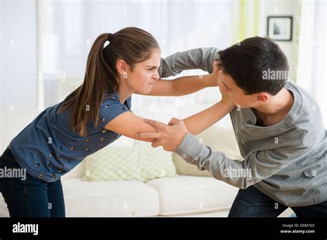 Caucasian Brother And Sister Fighting Stock Photo Alamy