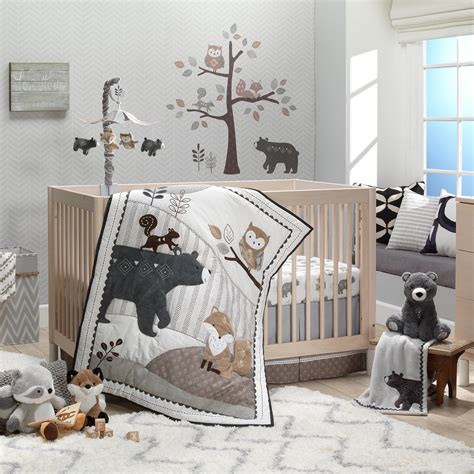 Woodland Forest Animal Nursery 5 Piece Baby Crib Bedding Set Gray