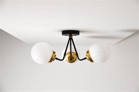 Semi Flush Ceiling Light Black And Brass Mid Century Industrial