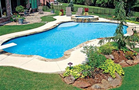 Free Form Swimming Pool With Diving Board And Spa Divingboardtips