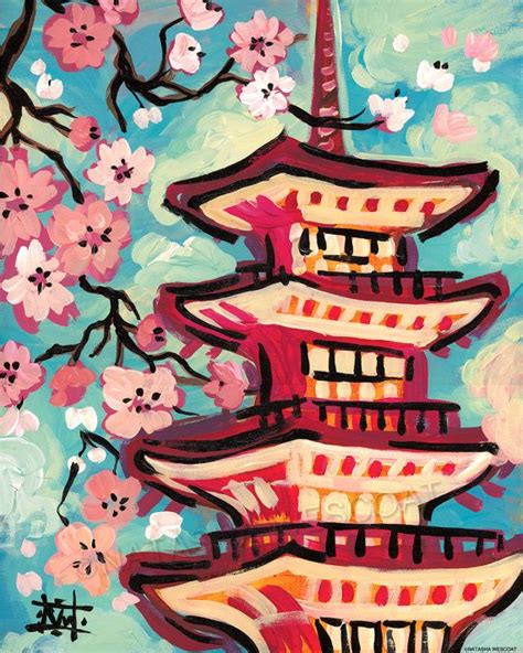 Contemporary Asian Tokyo Japan Cherry Blossom Art By Wescoatart