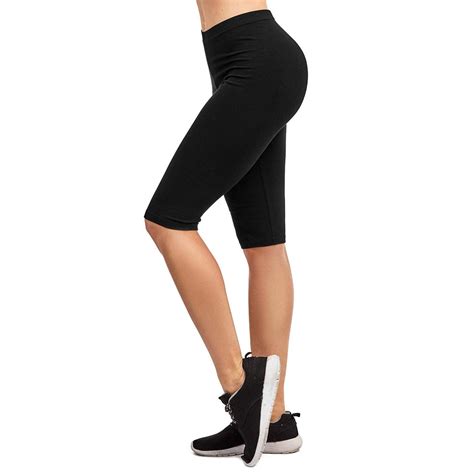 Dailywear Womens Solid Knee Length Short Yoga Cotton Leggings Black Xlarge