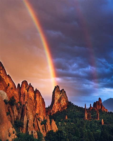 Garden Of The Gods Canyon Forest Mountain Rainbow Sky Hd Mobile