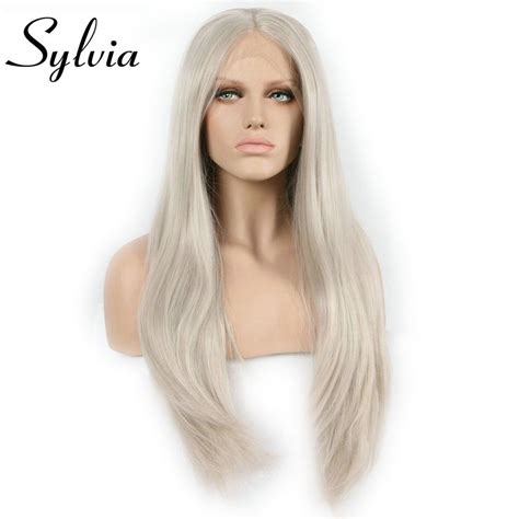 Sylvia Silver Grey Long Straight Synthetic Lace Front Wig Heat