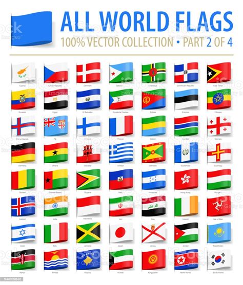 Världens Flaggor Vektor Etiketten Etikett Platt Ikoner Del 2 Av 4