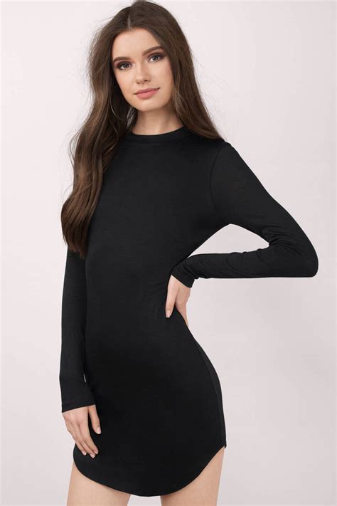 Black Long Sleeve Short Tight Dress Cody Dark Grey Turtleneck Sweater