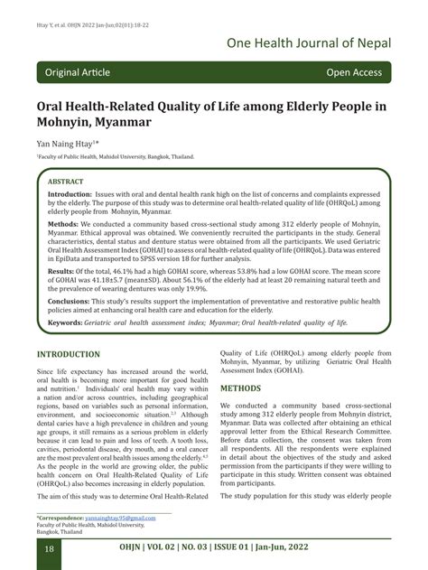 Pdf Oral Health Related Quality Of Life Among Elderly People In