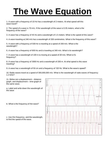 Wave Equation Worksheet With Answers Teaching Resources