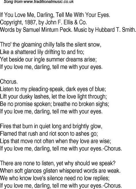 Old Time Song Lyrics For 31 If You Love Me Darling Tell Me With Your Eyes