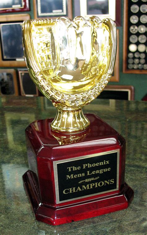 8625 Tall Trophy With Gold Plated Resin Baseball Glove On A Piano