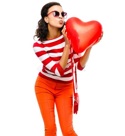 Woman Kiss Or Balloon Heart On Isolated White Background For Valentines Day Romance Or Love