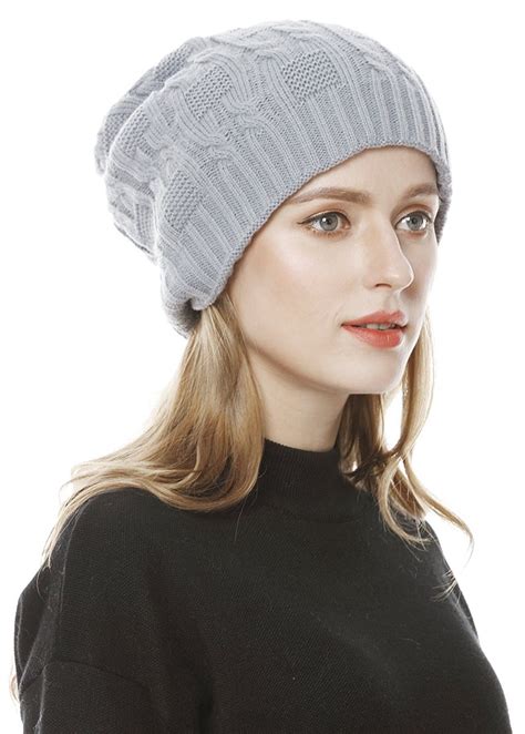 unisex slouchy cable knit beanie cap oversized thick winter beanie hat gray c9186r6q28k