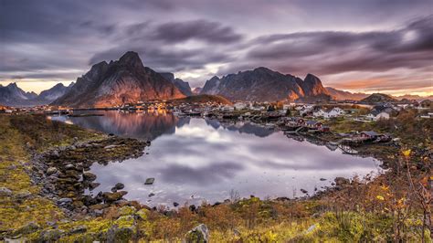 Картинки норвегия лофотенские острова горы вечер залив природа
