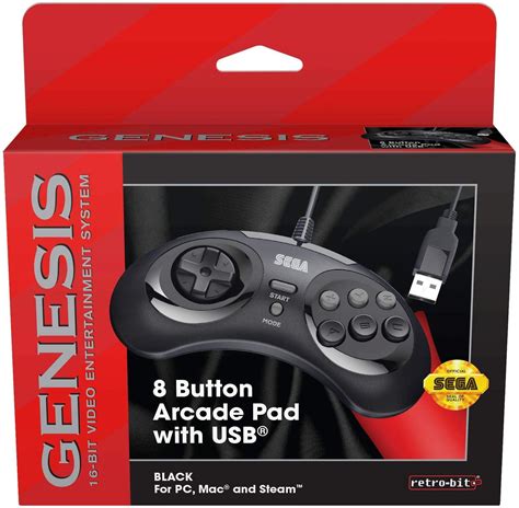 Retro Bit Sega Genesis 8 Button Arcade Pad With Usb Black