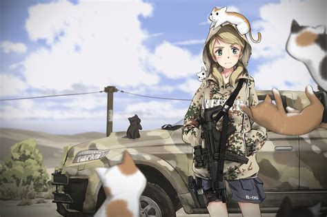 Wallpaper Cat Anime Girls Car Vehicle Soldier