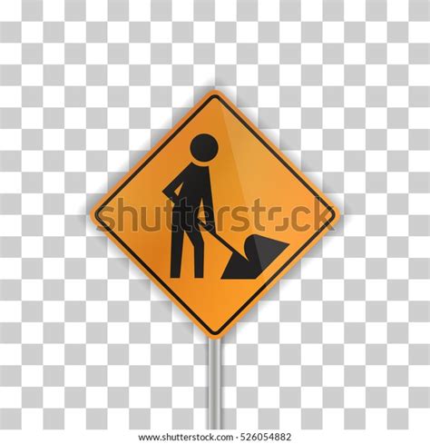 Under Construction Road Sign Realistic Shadow Stock Vector Royalty
