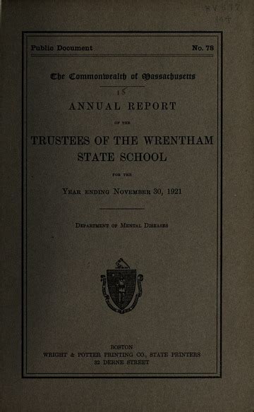 Annual Report Of The Trustees Of The Wrentham State School For The
