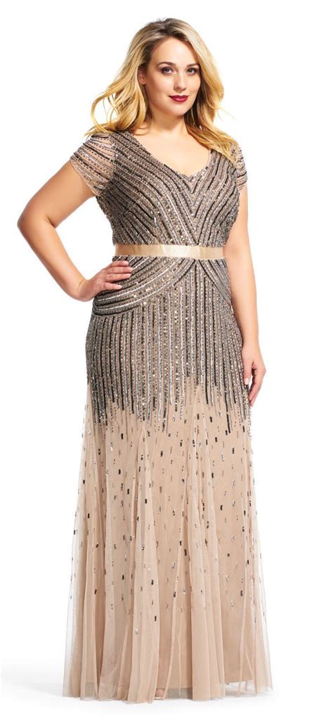 Plus Size Beaded V Neck Gown Plus Size Special Occasion Dress