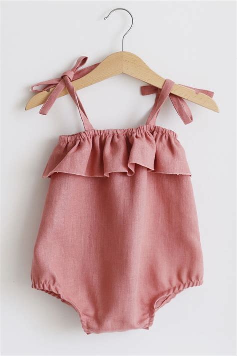 Beautiful Baby Girl Outfit Handmade Berry Pink Linen
