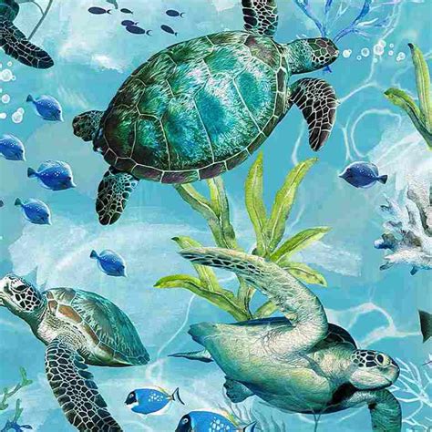 Sea Turtles Fabric 100 Cotton Fabric Ocean Fabric Blue Etsy