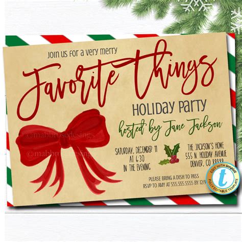 Favorite Things Christmas Party Invite Tidylady Printables