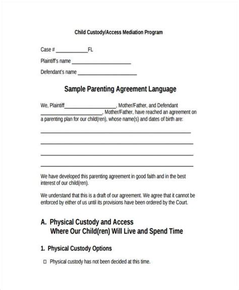 Free 9 Custody Agreement Forms In Pdf Ms Word