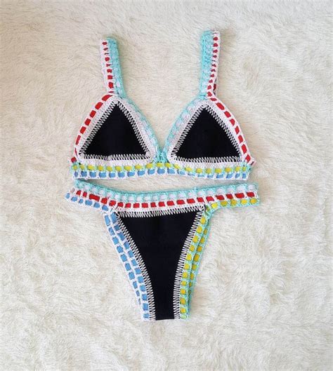 Two Side Sexy Handmade Crocheted Color Bikini Set Color Matching