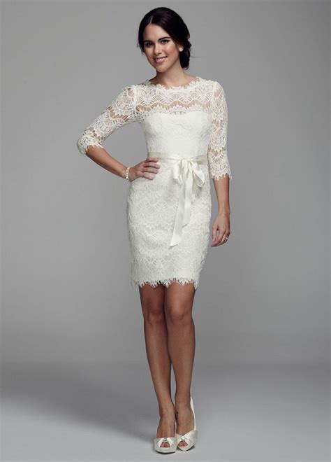 Davids Bridal Short Lace Wedding Dress With 34 Sleeves Ebay