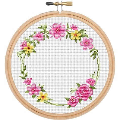 Floral Wreath Cross Stitch Pattern Pdf Flower Cross Stitch Etsy In
