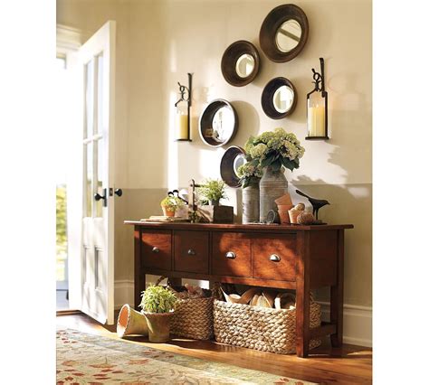 The entryway tends to accumulate items faster than any other spot in the home, but it is also the first area guests see, which is why it is important to keep it tidy. Pottery barn buffet | Decorating ideas | Pinterest