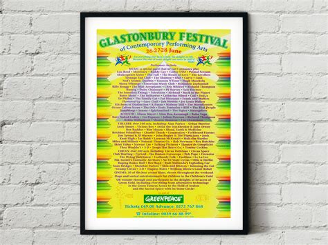 Glastonbury Festival 1992 Line Up Poster Wall Art Print Etsy