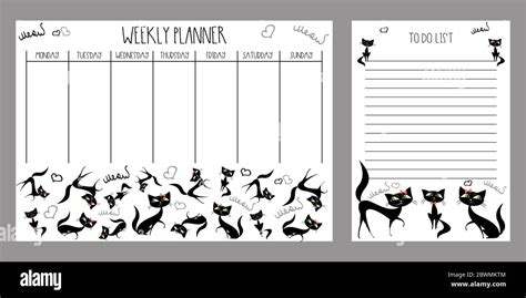 Weekly Planner And To Do List With Cute Catsadorable Petsvector