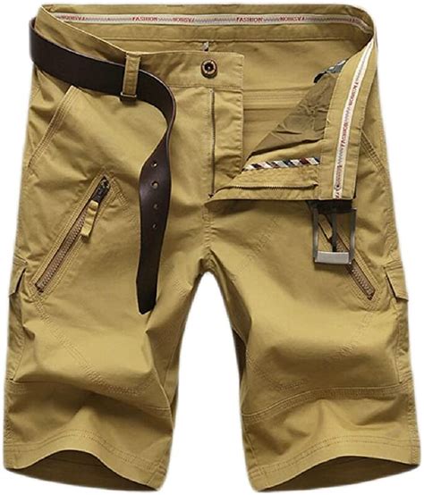 Ainr Mens Casual Twill Elastic Cargo Shorts Below Knee Loose Fit Multi Pocket Capri Long Shorts