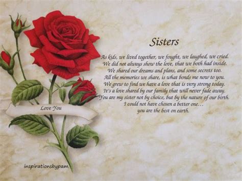 Personalized Sisters Art Print With Inspirational Poem Red Rose Art