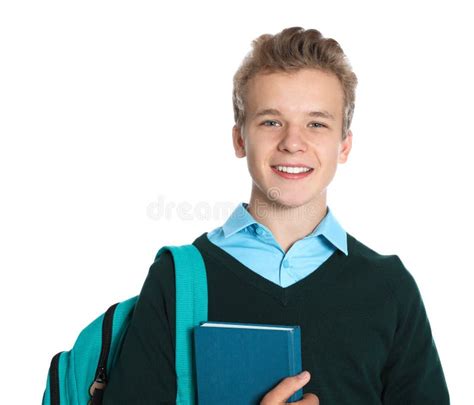 Happy Boy In School On White Background Stock Photo Image Of
