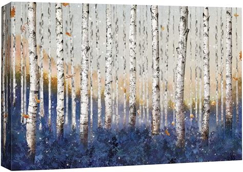 Wall26 Canvas Wall Art White Birch Trees With Blue Falling Leaves In