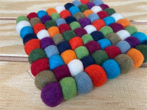 100 Wool Felted Assorted Multi Color Ball Trivet 7 Inches Etsy