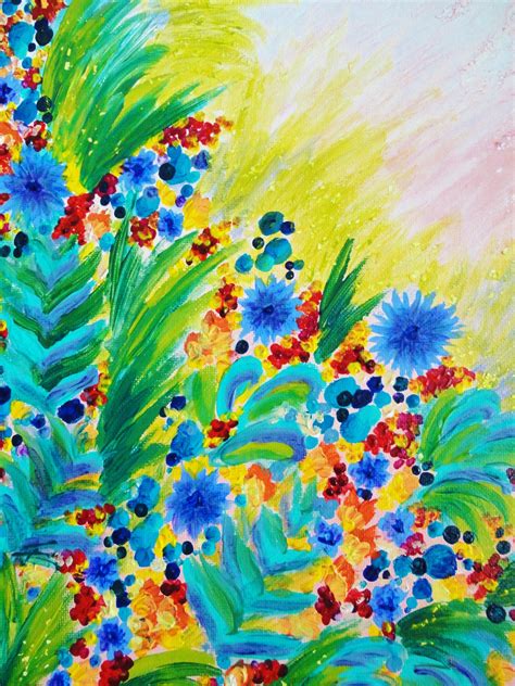 Beautiful Original Floral Painting Free Shipping 11 X 14 Bright Bold